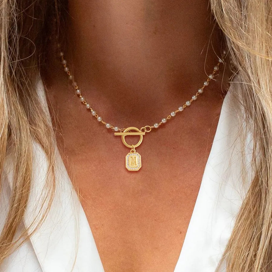 Elegant Pearl Initial Pendant Necklace