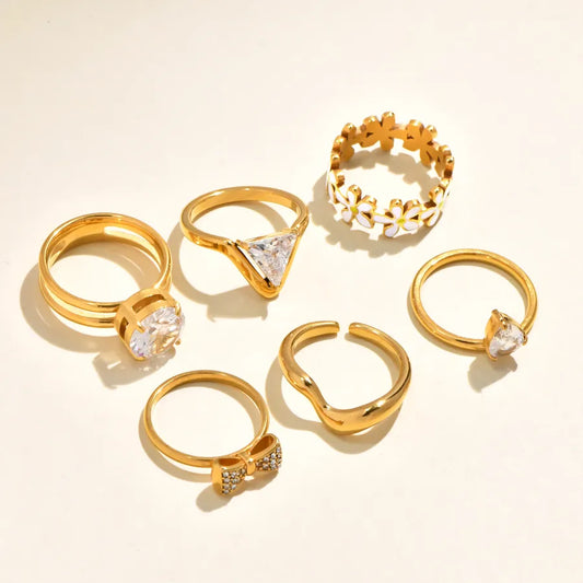 Gold Daisy Butterfly Knot Zircon Ring