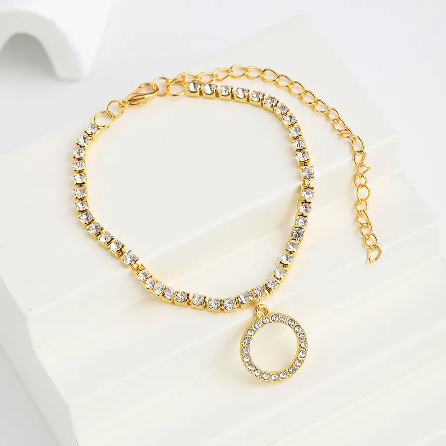 Elegant Rhinestone Hollow Circle Anklet Gold