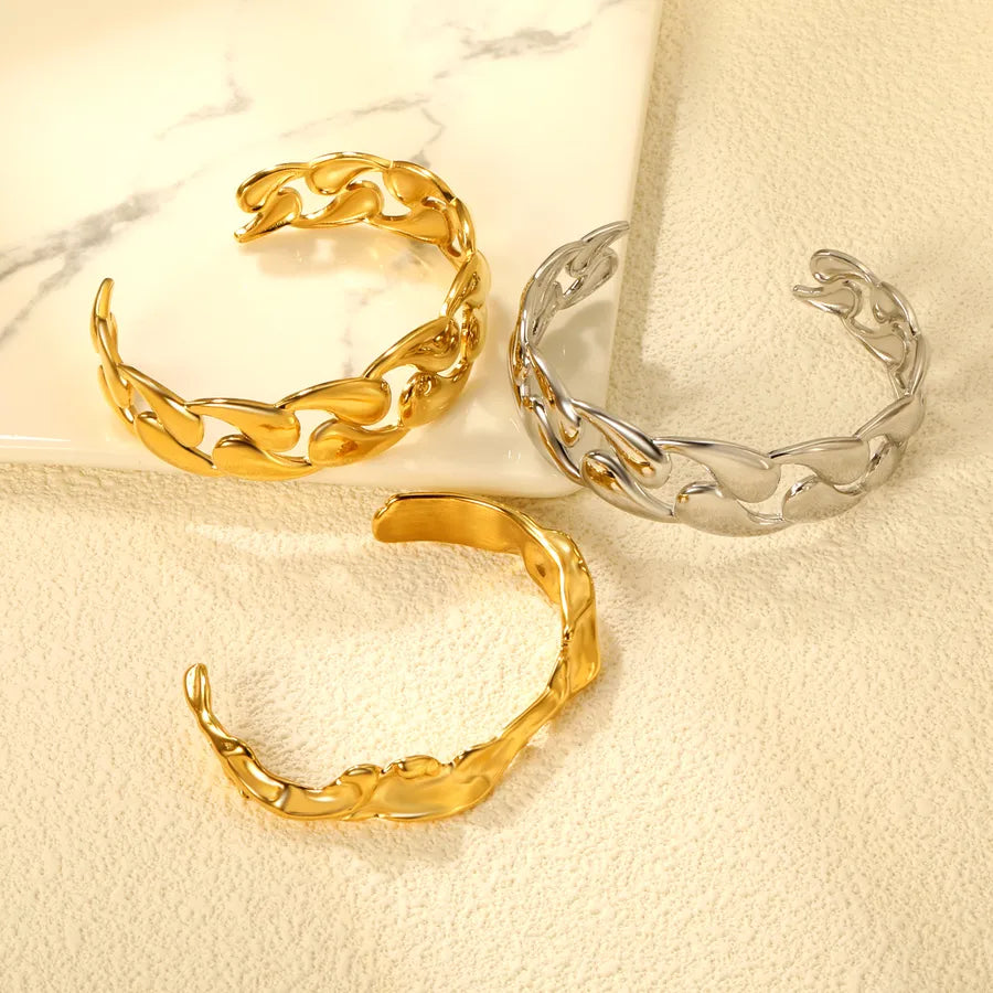 18K Gold Open Hand Bangle Bracelet for Women