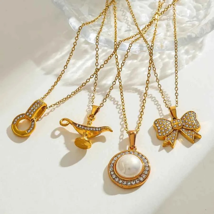 18K Gold Plated Stainless Steel Bow Pendant Necklace