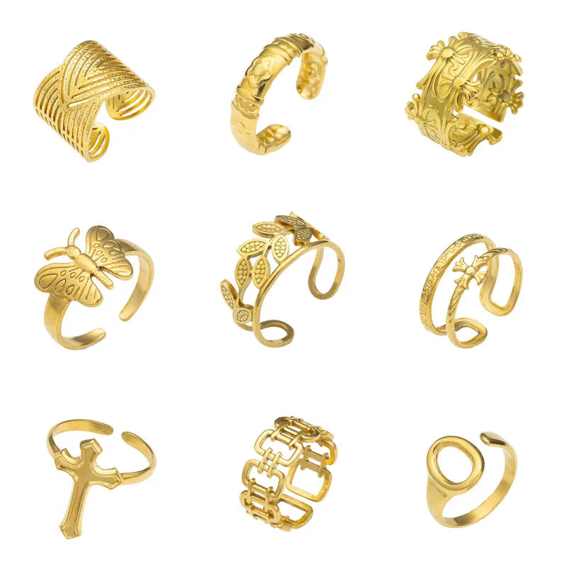 Gold Plated Geometric Titanium Steel Open Ring