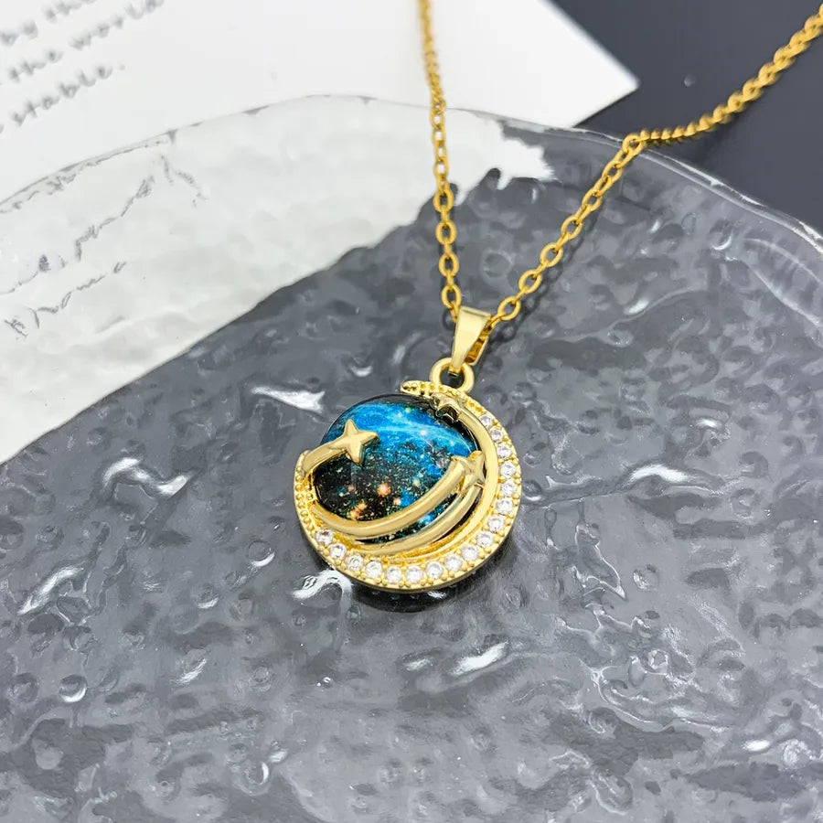 Blue Sky Star Pendant Necklace – Gold Plated XL375 Round Planet Necklace Gold