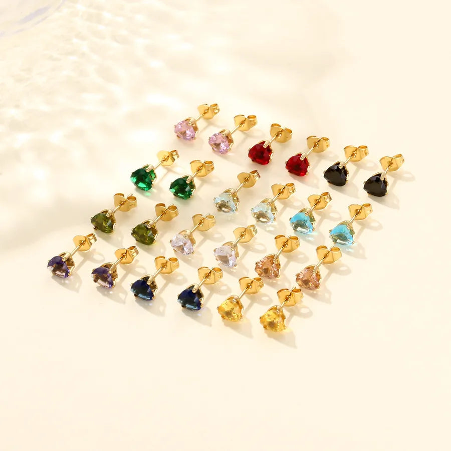 Heart-Shaped Zircon Stainless Steel Earrings