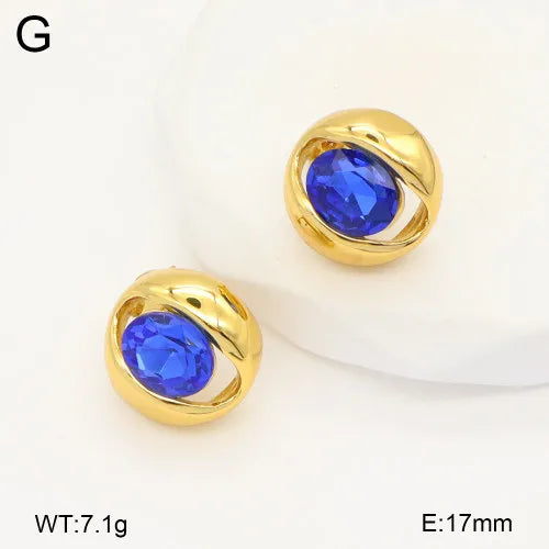 18K Gold Plated Round Stud Earrings for Women