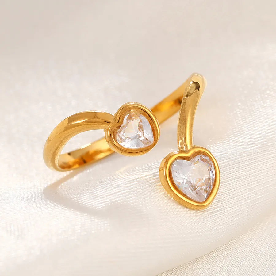 Gold Plated Zircon Heart Ring – Adjustable Open Band