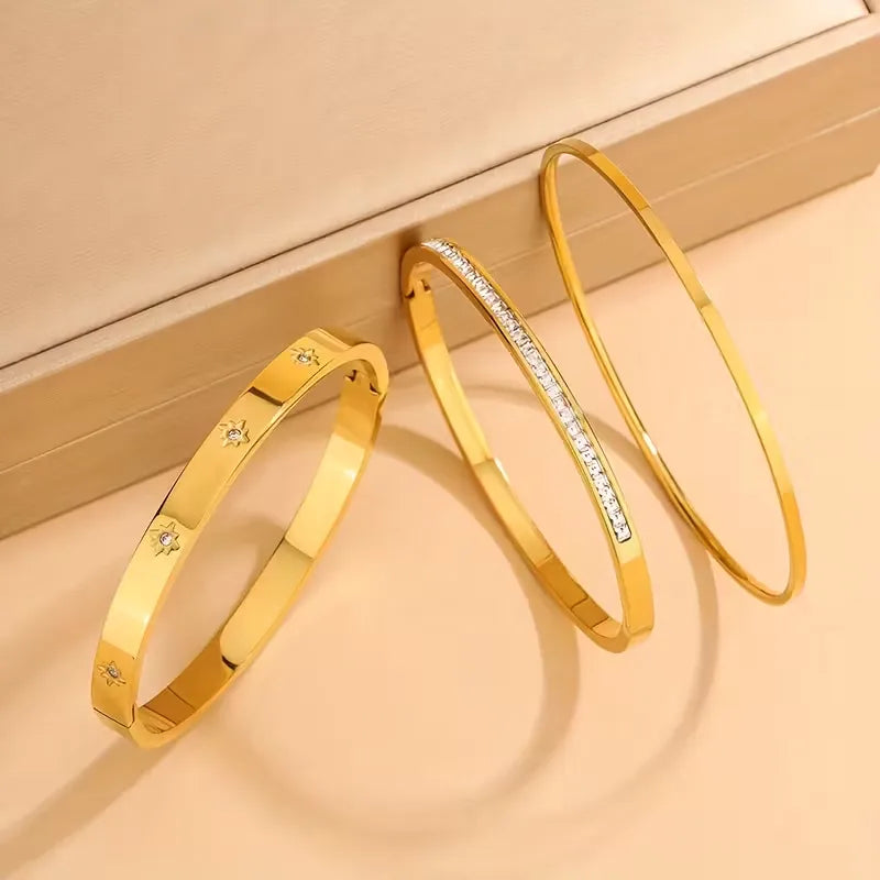 18K Gold Star Bangle – Stainless Steel & Glass