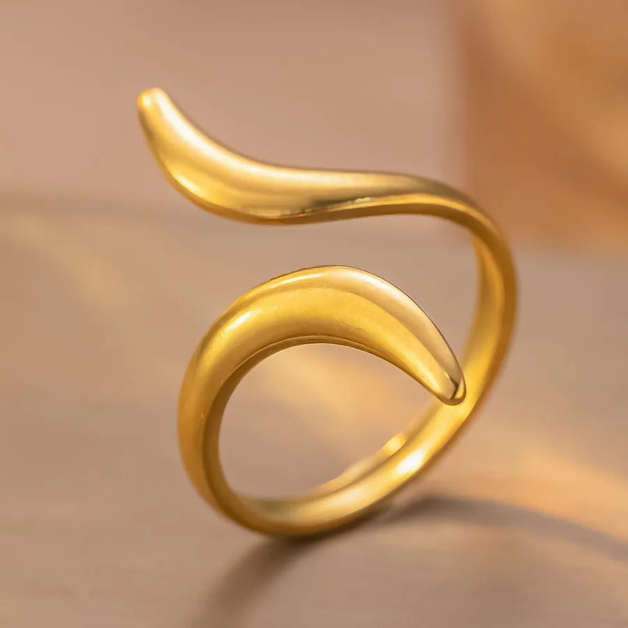 Geometric Titanium Steel Couple Ring K179 Gold Ring Adjustable