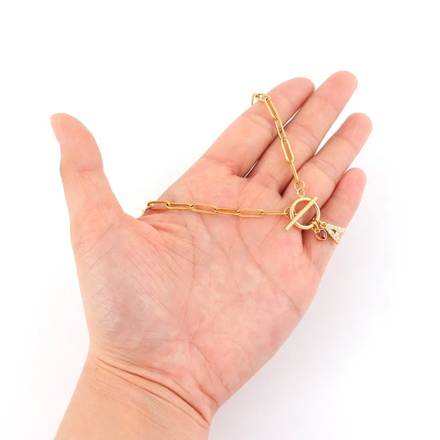 Gold Zircon Crystal Pendant Paperclip Necklace