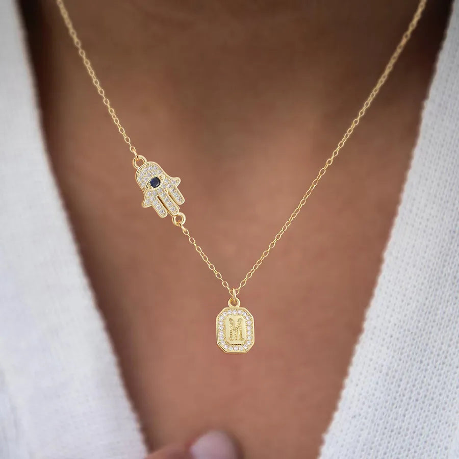Gold Hand of Fatima Pendant Necklace