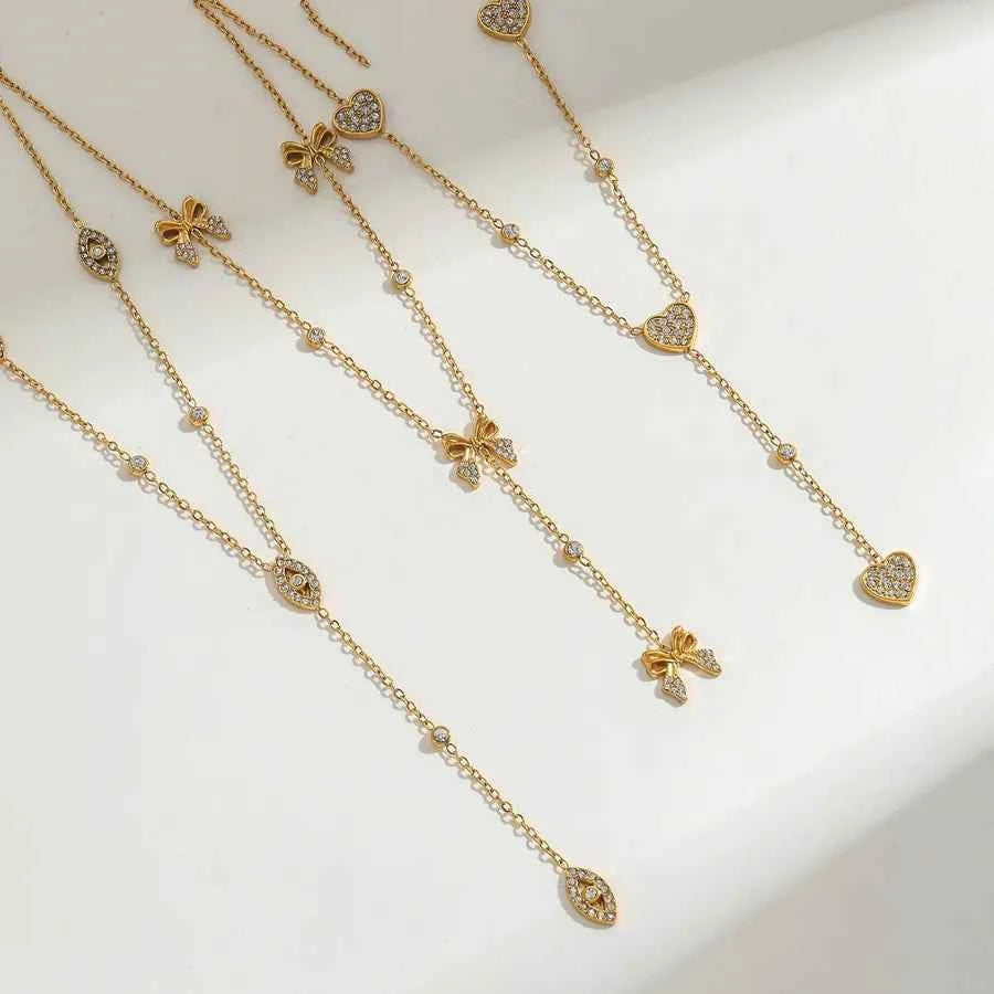 18K Gold Plated Stainless Steel Heart Bow Necklace