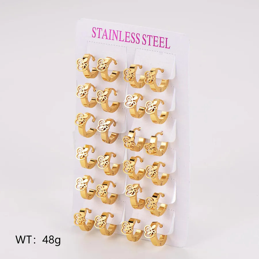 Gold Stainless Steel Star & Leaf Earrings Set