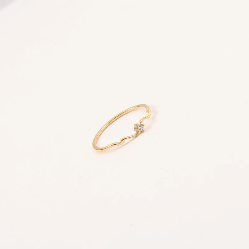 Gold Plated Titanium Wave Ring with Zirconia