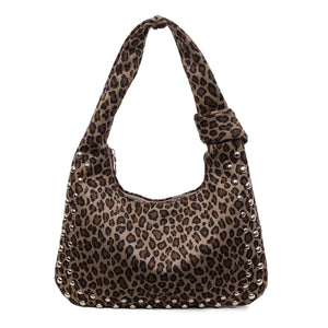 Leopard Print Rivet Shoulder Tote Bag - Smiling Maria - Everything For Women
