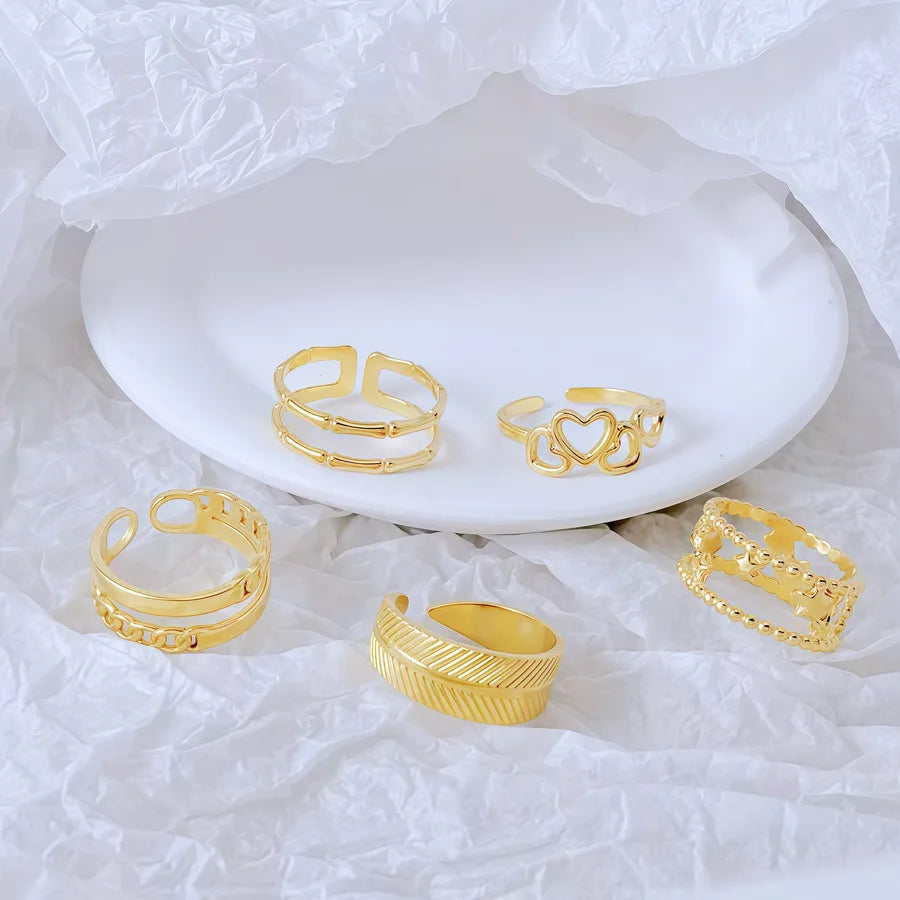 Gold Bamboo Titanium Steel Open Ring