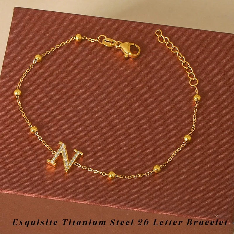 Elegant Letter Bracelet in 304 Stainless Steel Gold Letter [N] Bracelet B0021NG