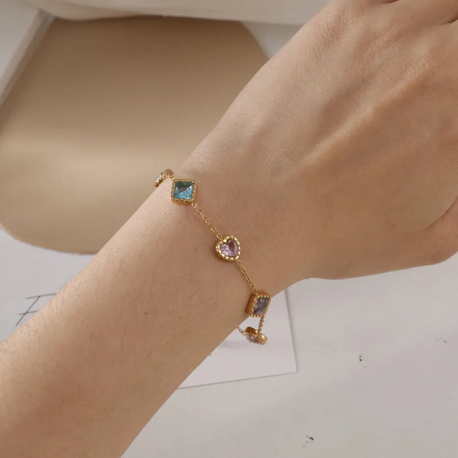 18K Gold Plated Glass Stone Stainless Bracelet