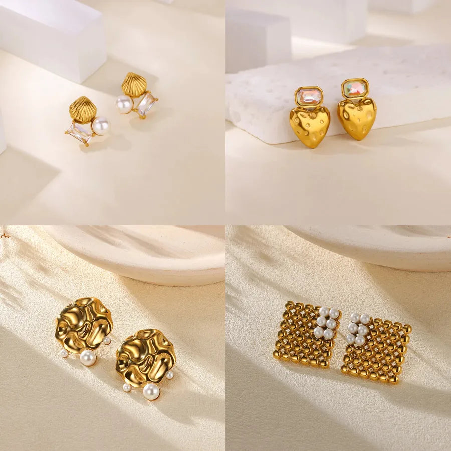 Gold Plated Geometric Pearl Stud Earrings