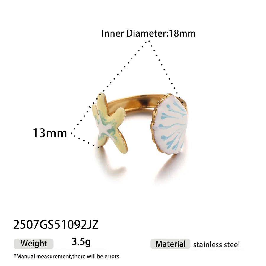 Gold Mermaid & Starfish Stainless Steel Ring
