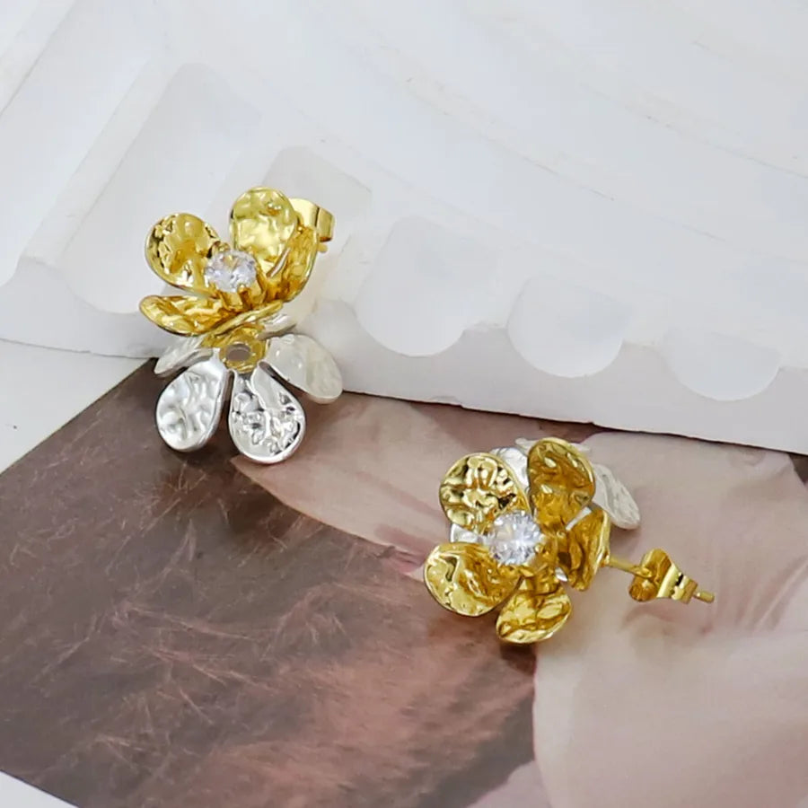 18K Gold Plated Butterfly & Flower Stud Earrings Average Size Gold Style 5