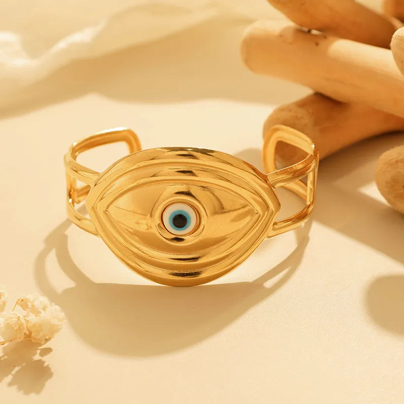 18K Gold Plated Eye & Flower Stainless Bracelet