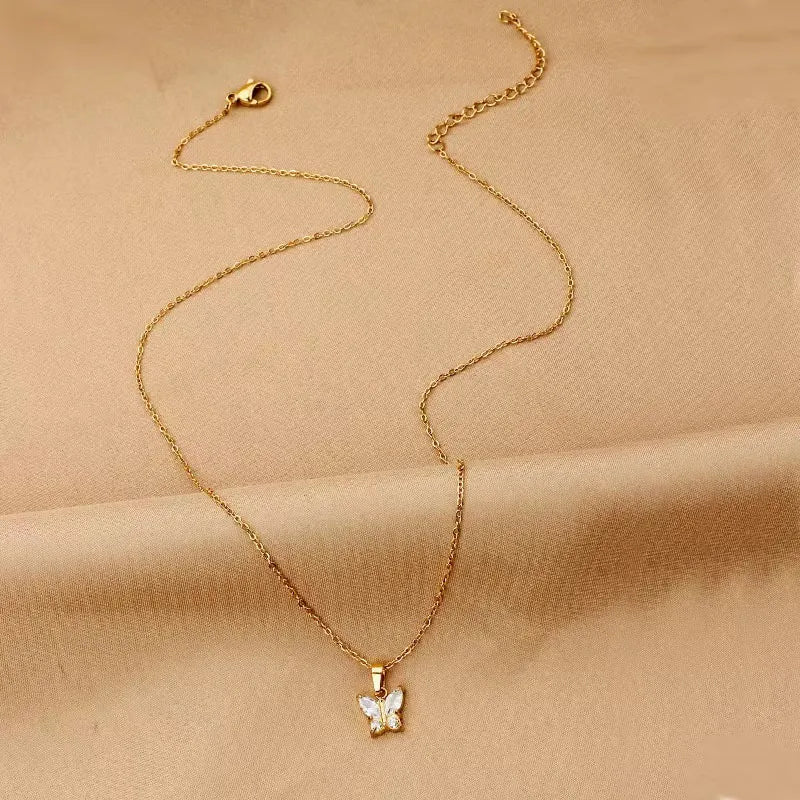 Butterfly Zircon Necklace in 18K Gold Titanium