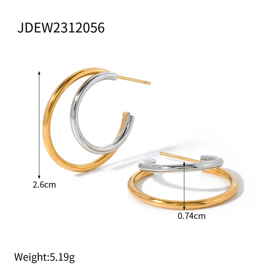 Color Block Stainless Steel C-Shaped Earrings JDEW2312056