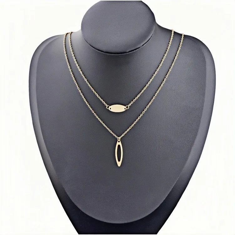 Gold Plated Stainless Steel Layered Pendant Necklace