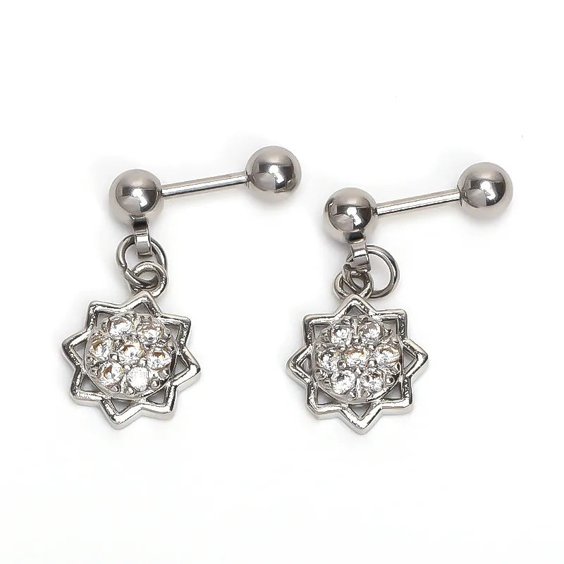 Boho Flower Zircon Stainless Steel Stud Earrings