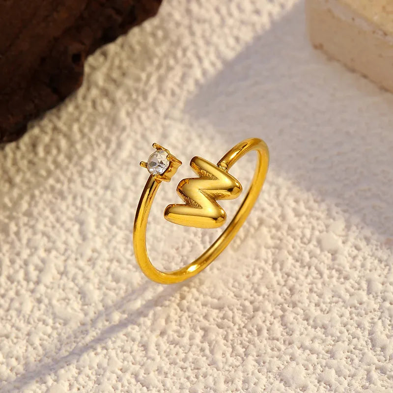 Gold Plated Adjustable Letter Ring for Women