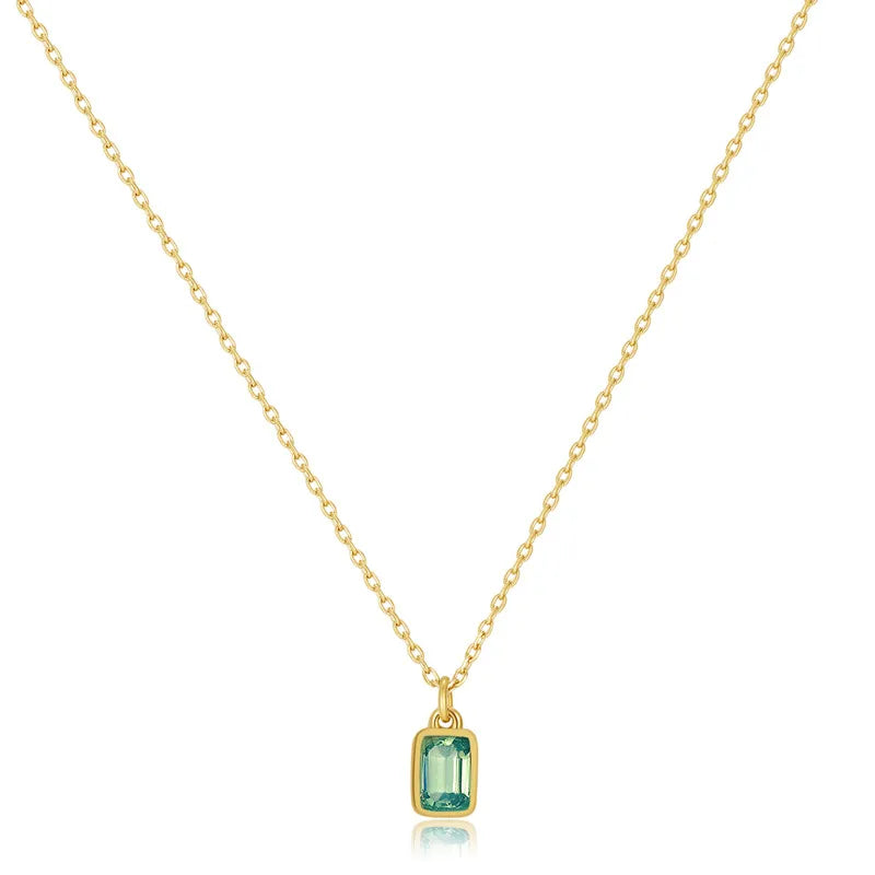 Square Zircon Pendant Necklace – Stainless Steel