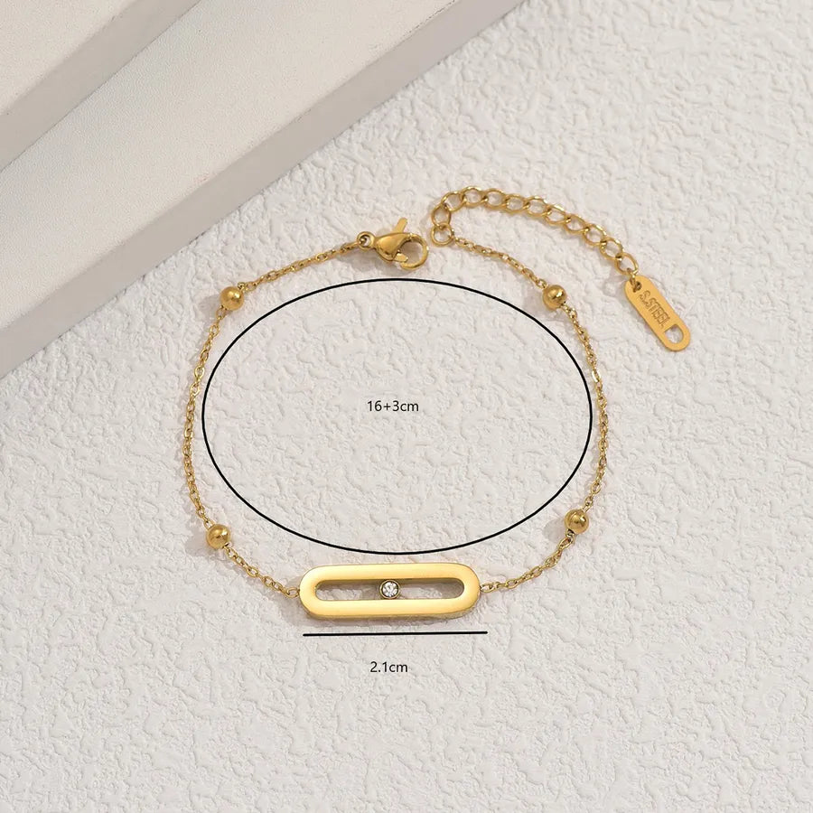 Gold Geometric Zirconia Stainless Steel Bracelet