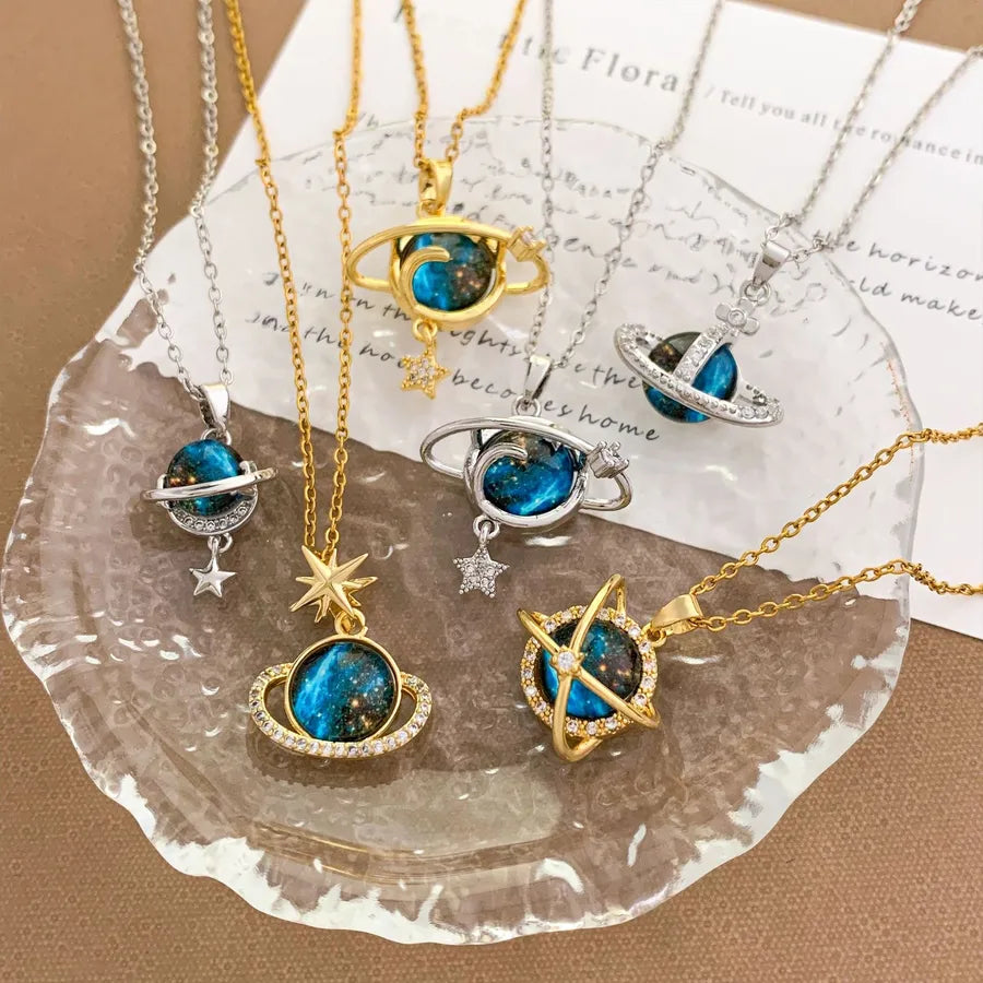 Starry Sky Planet Zircon Pendant Necklace