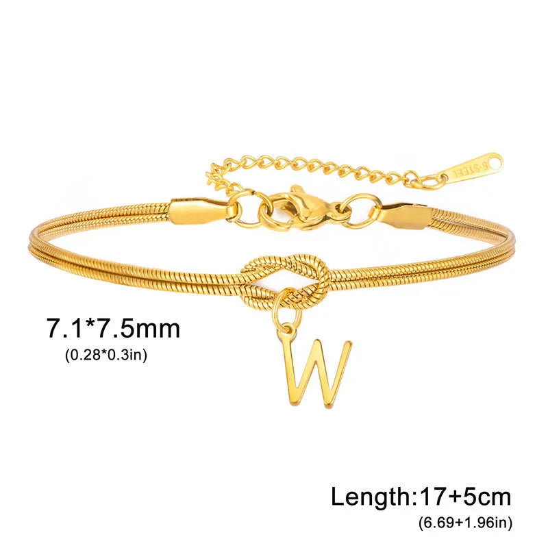 Double Layer Stainless Steel Letter Bracelet Letter W ( Gold )