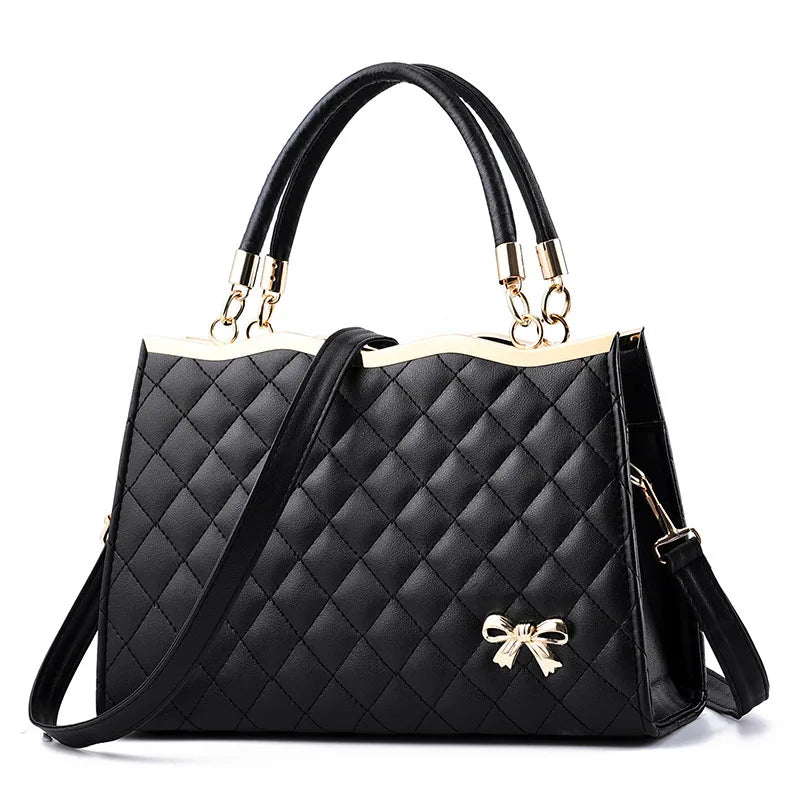 Embroidered Diamond Grid PU Shoulder Bag