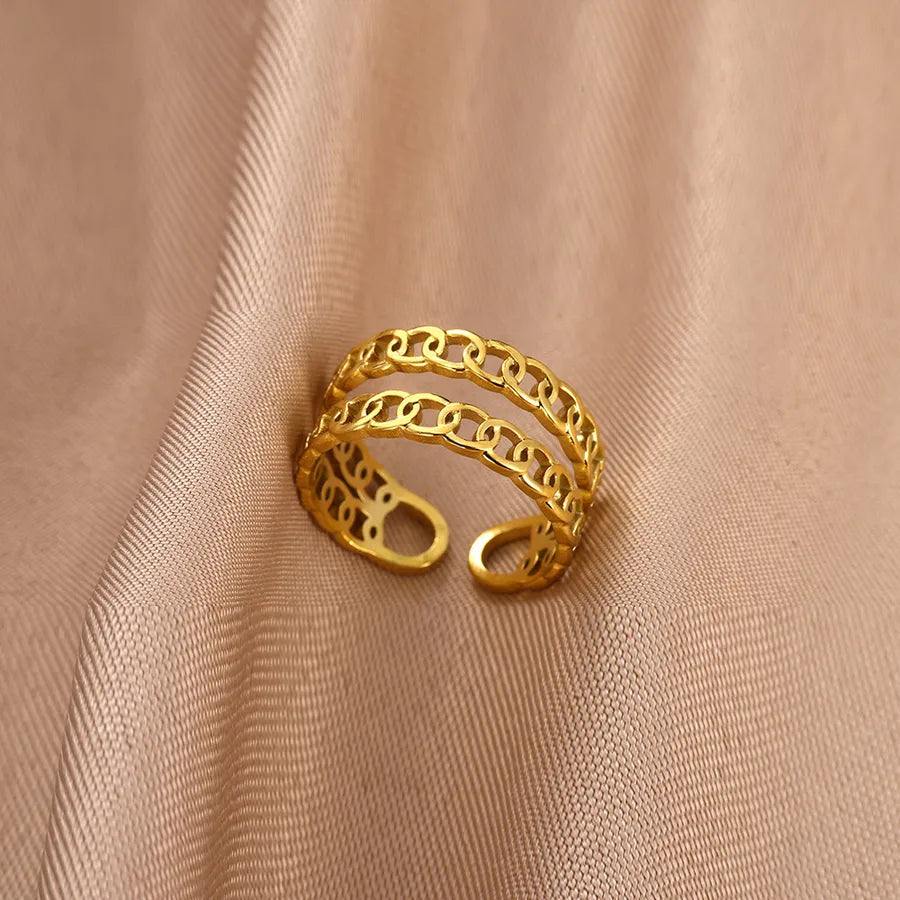 18K Gold Plated Chain Pattern Open Ring