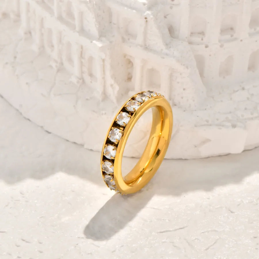 18K Gold Plated Hollow Chain Zircon Ring Gold 2