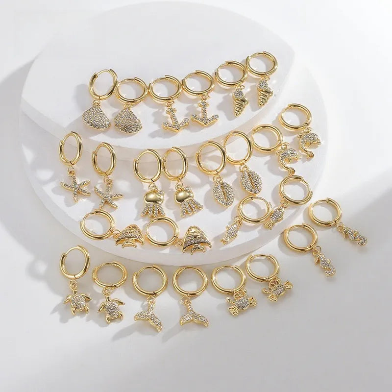 Starfish & Shell Diamond Stainless Steel Earrings