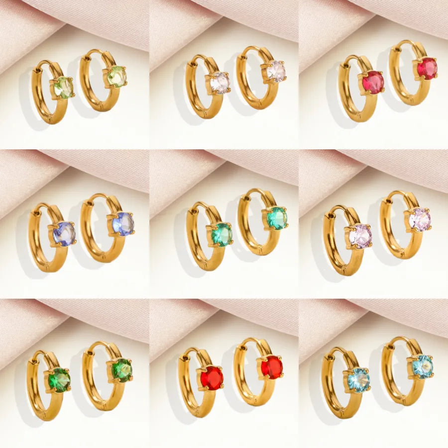 Minimalist Geometric Birthstone Hoop Earrings