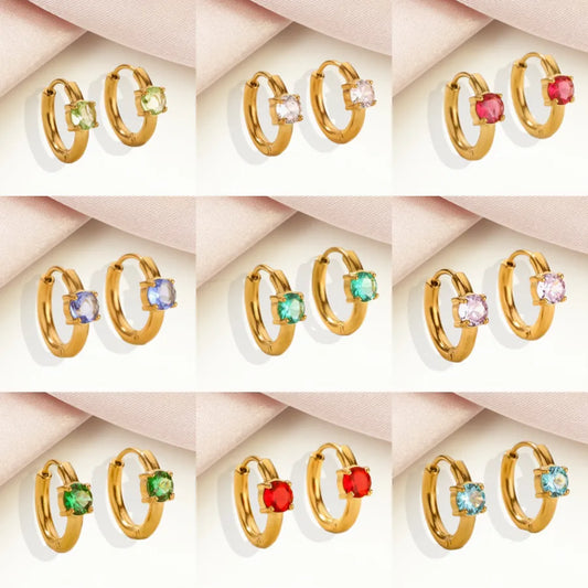 Minimalist Geometric Birthstone Hoop Earrings