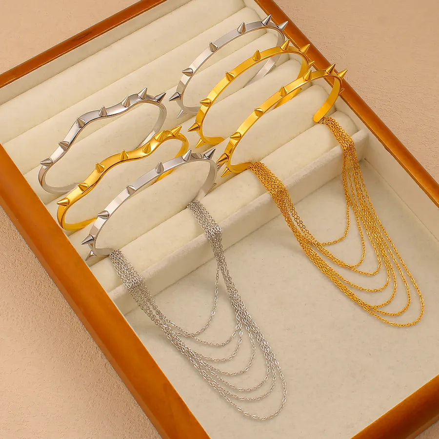 18K Gold Rivet Geometric Stainless Steel Bangle