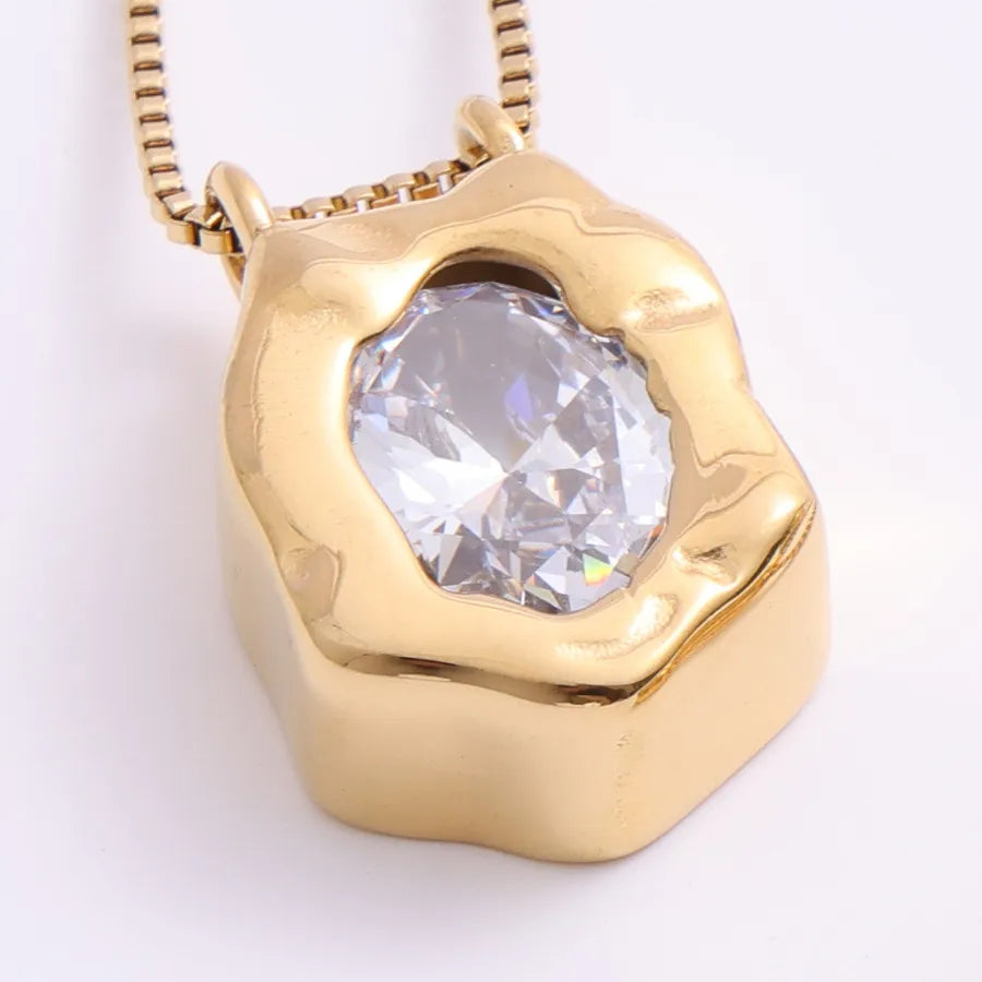 18K Gold Geometric Titanium Necklace with Zirconia Type a 1.6*2N095