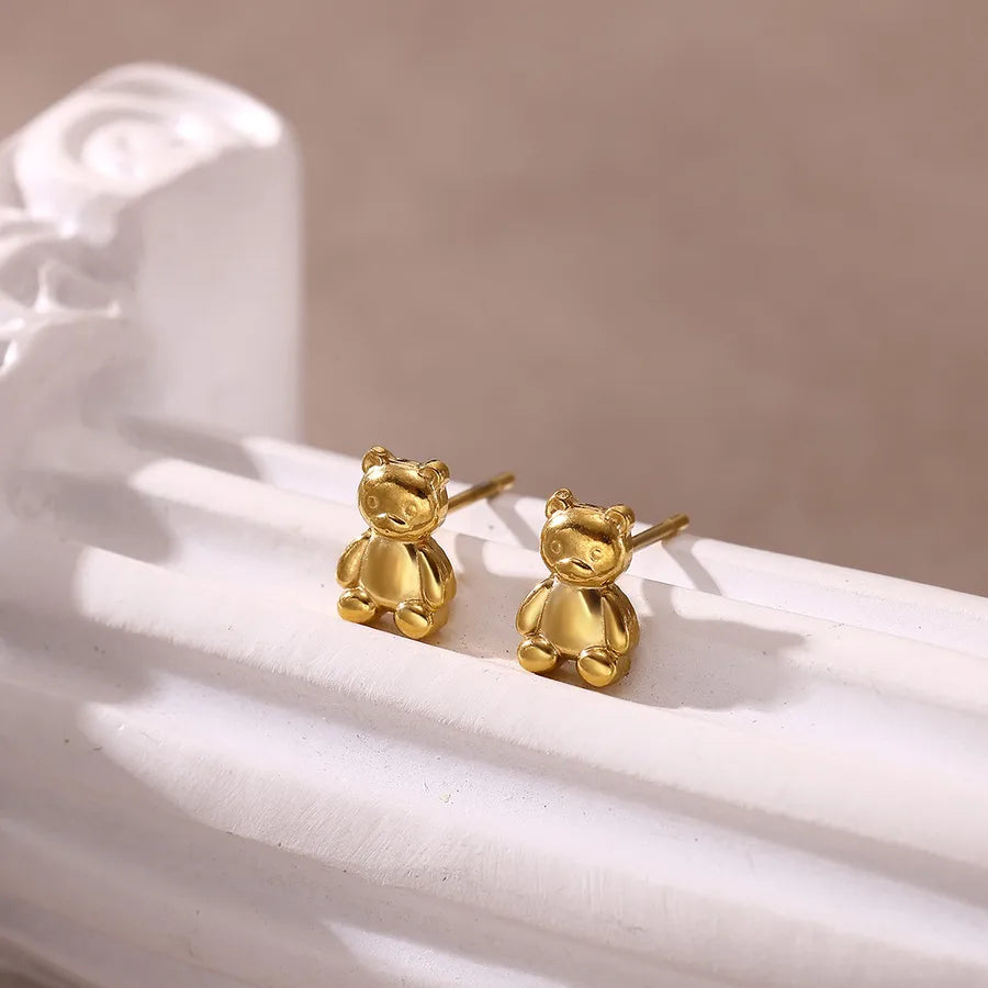 3D Bear Heart Earrings – Stainless Steel Luxury