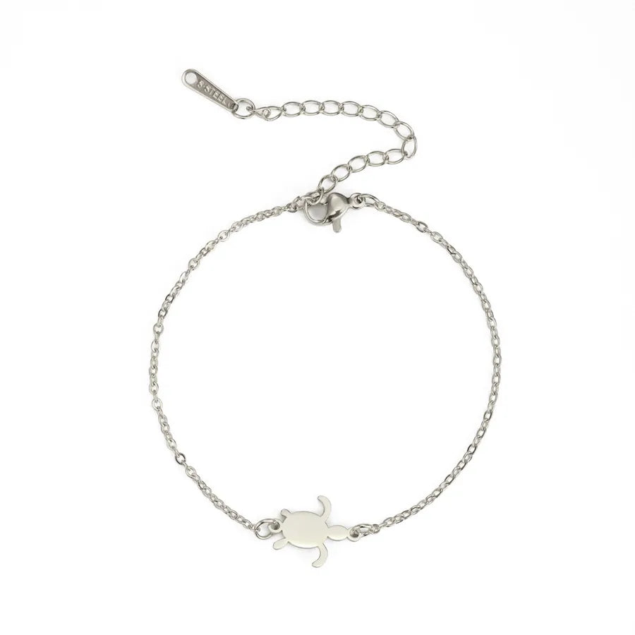 Minimalist Turtle Pendant Stainless Steel Bracelet Steel Color-Cross chain