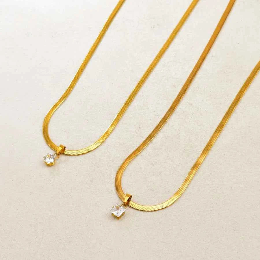 18K Gold Plated Square Zircon Pendant Necklace