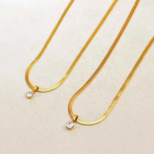 18K Gold Plated Square Zircon Pendant Necklace