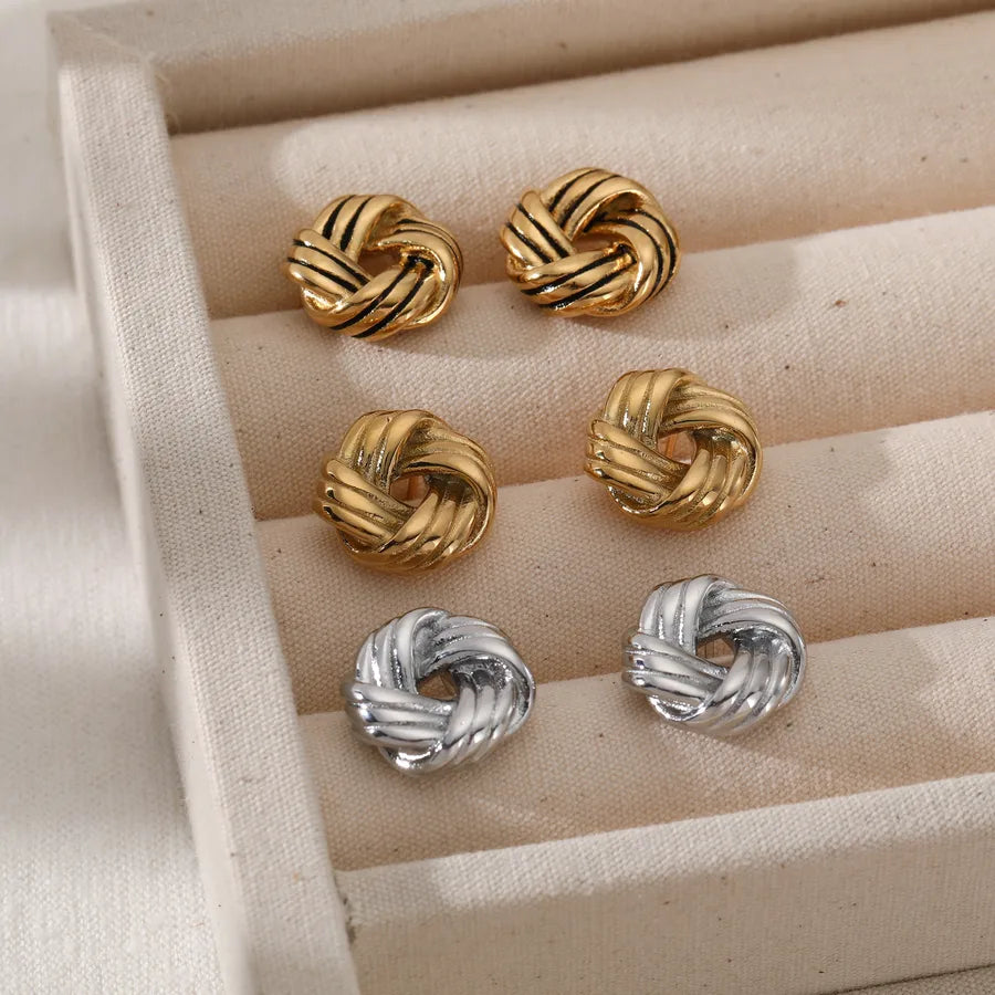 French Retro Twist Knot Stainless Steel Earrings