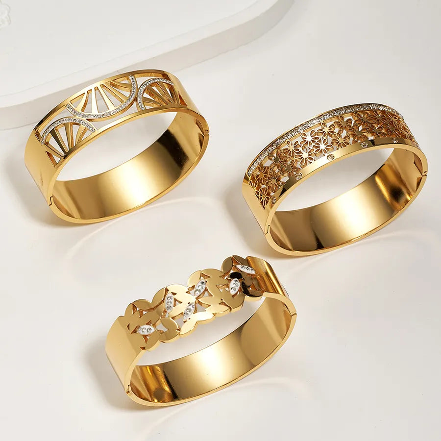 18K Gold Plated Floral Open Bangle Bracelet