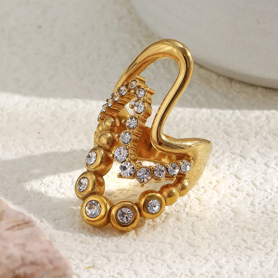 18K Gold Wave Ring with Zircon for Women