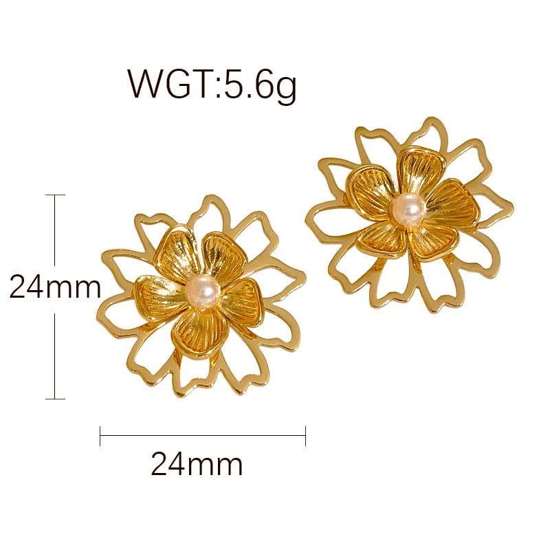 Luxury Pearl Flower Stainless Steel Earrings